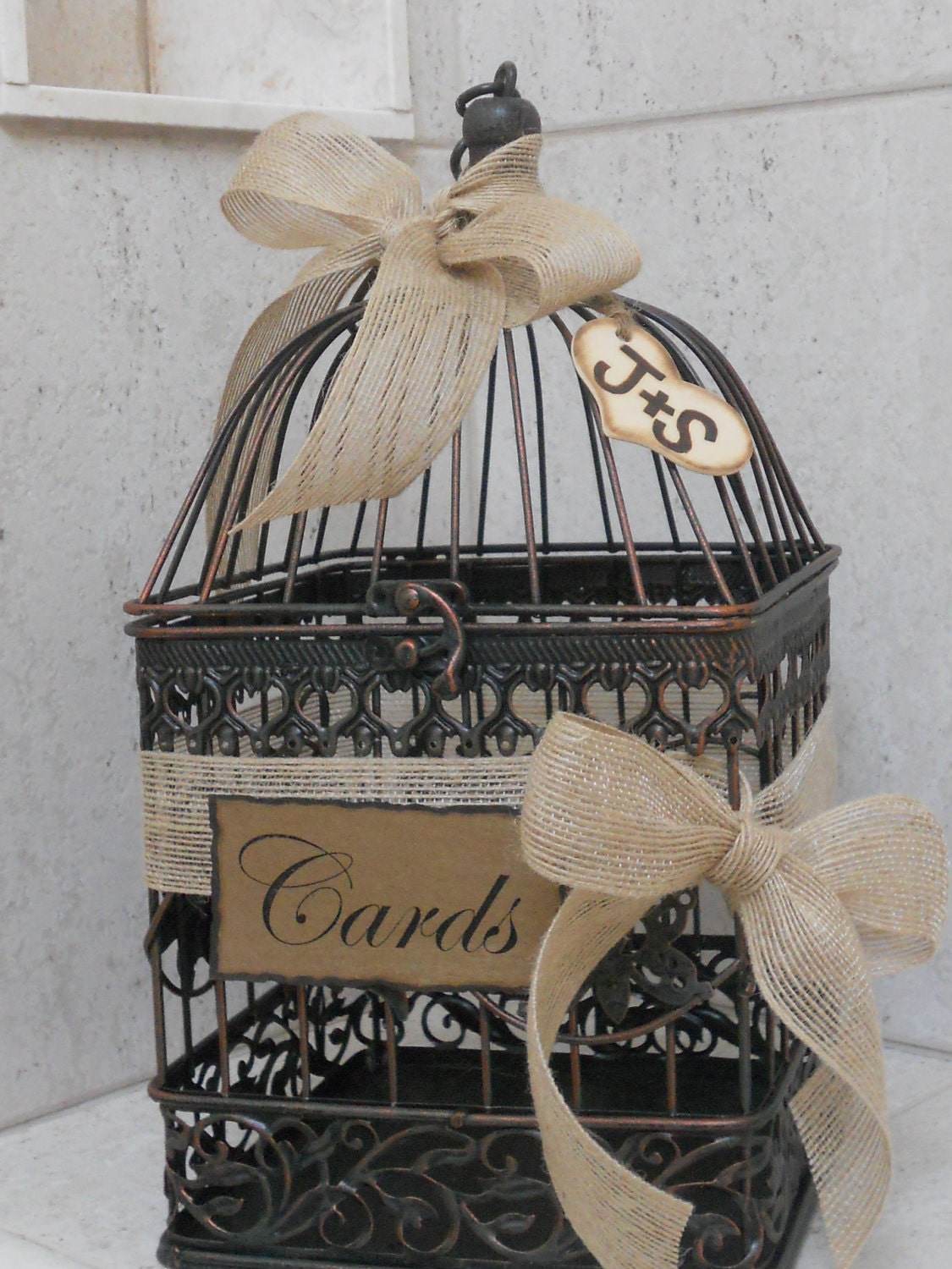 Birdcage Wedding Card Holder / Rustic Burlap Wedding Card Box