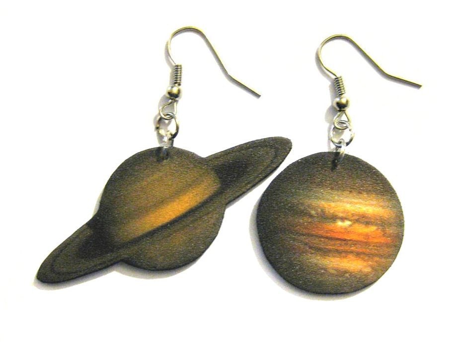 Jupiter and Saturn asymmetrical earrings