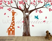 Children Tree Wall Decal Wall Stickers - Giant Tree with Owl Giraffe and Birds