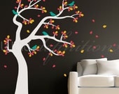 Vinyl Tree Wall Decals Wall Stickers - Tree with Birds and Falling Leaves