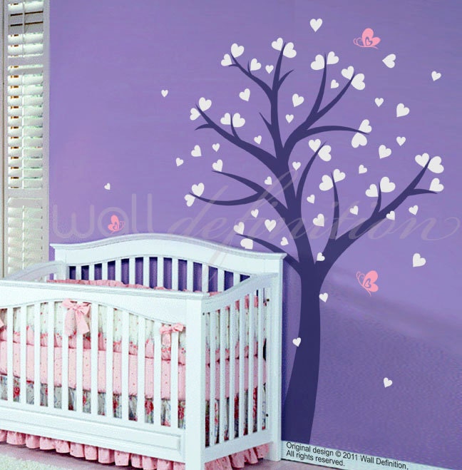 Kids Wall Tree Decal Nursery Wall Sticker  - Love Tree with Hearts and Butterflies