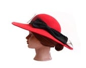 Red Wide Brim Wool Hat with Black Side Bow