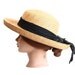 Beachy Straw Boater Hat with Black Cotton Bow