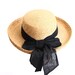 Beachy Straw Boater Hat with Black Cotton Bow