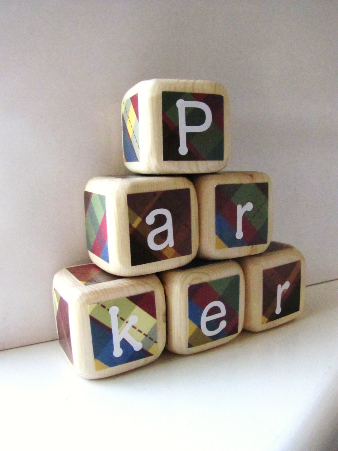 Personalized Baby Blocks. Gift for baby boy. Baby Shower Decoration, Plaid, custom. boy birthday gift.  WOOD TOY