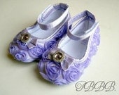 Baby Girl lavander Satin Rosette Crib Shoes  ,Baby booties,Girl shoes.