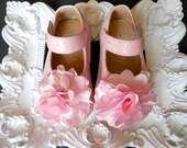 Toddler pink Sparkle Leather Squeaky Mary Jane/Glitter pink-  baby girl shoes.