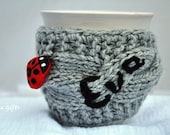 Mug Cozy, Personalized Mug Cozy, choose any color  and any word, Lady Bug