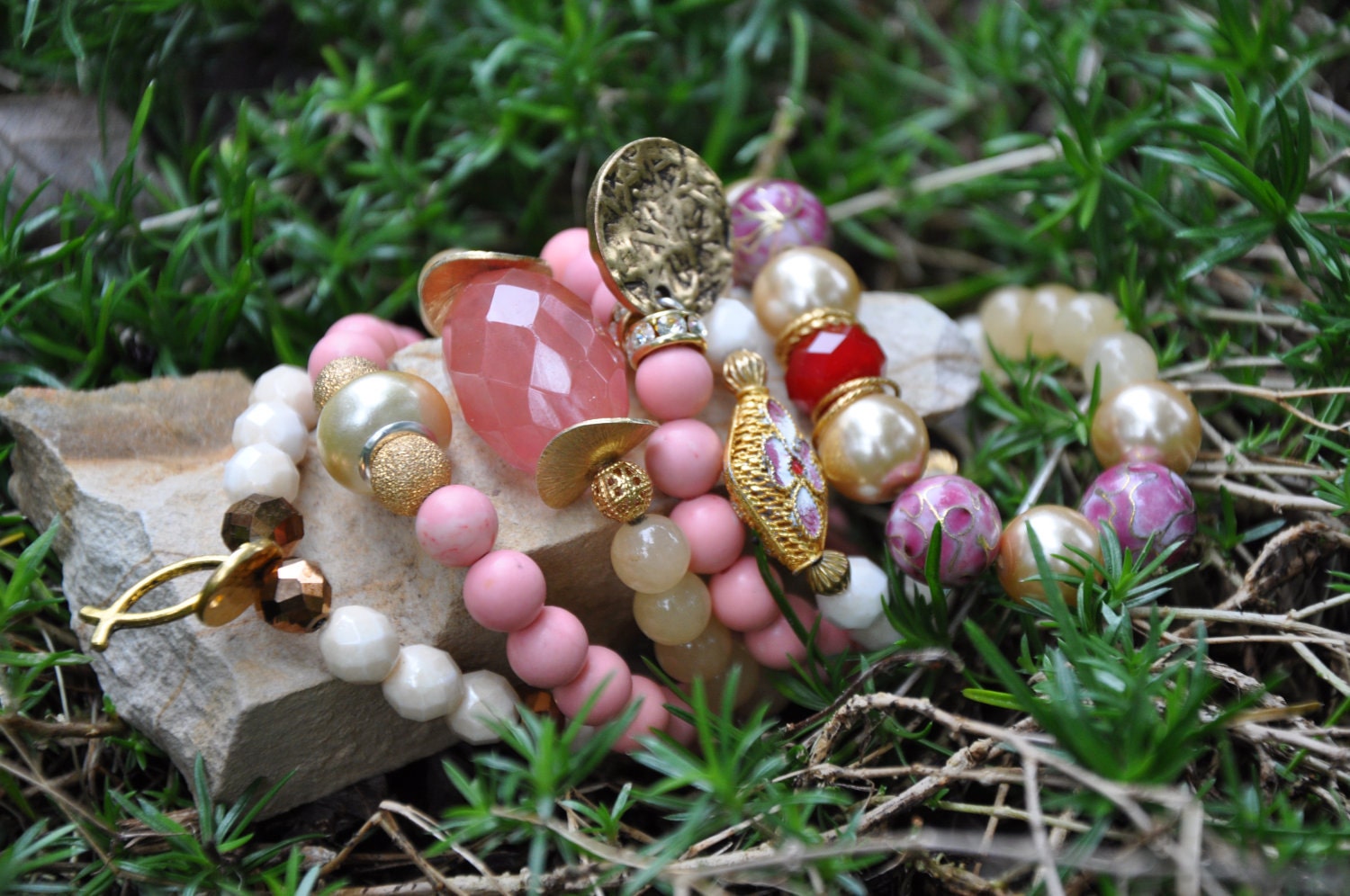 In The Nude Pink and Cream Charm Bracelets - sets of 3