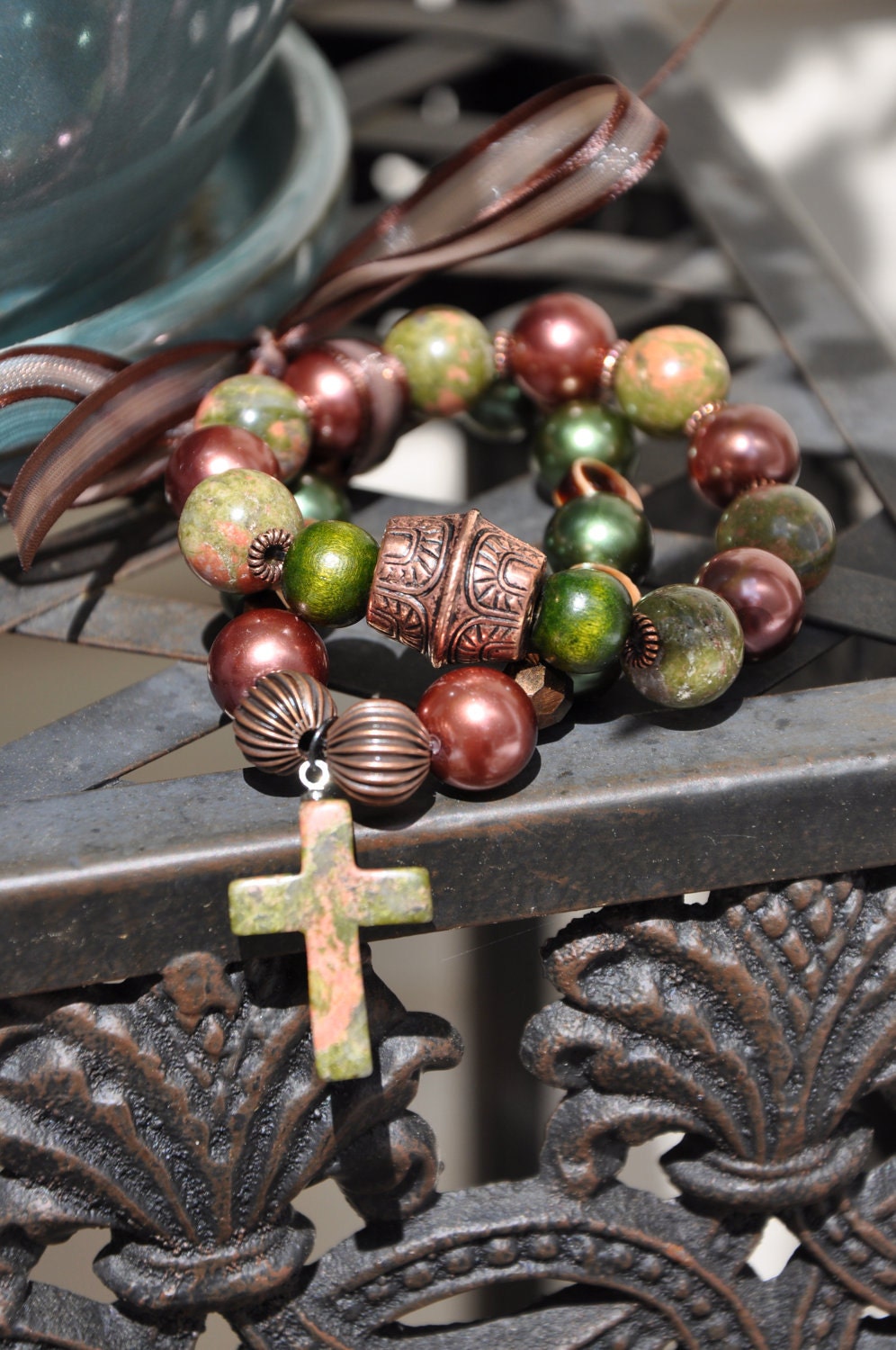 Green/Pink Cross Bracelets - set of 2