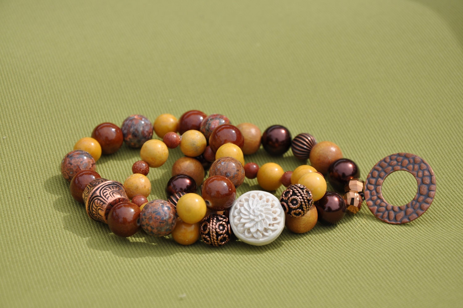 Copper & Yellow bracelets - set of 3