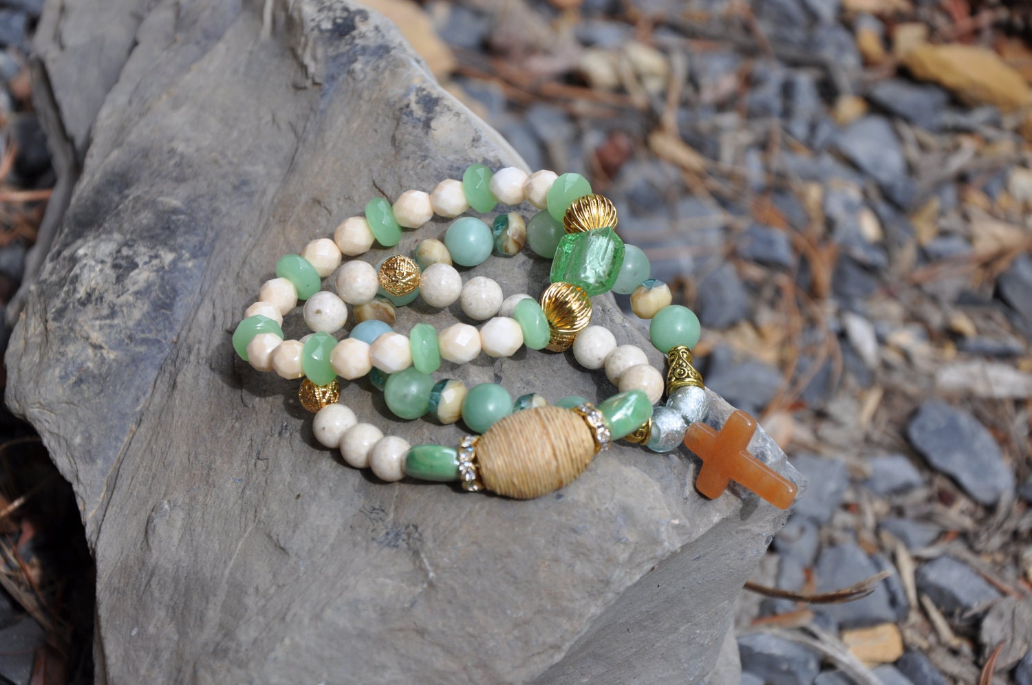 Seafoam Green & Ivory bracelets - set of 3
