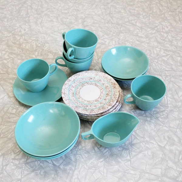Lovely rich aqua blue melamine dinnerware