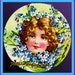 1 1/2 Fabric Cat Button - Forget Me Not Victorian Sewing Thread Girl