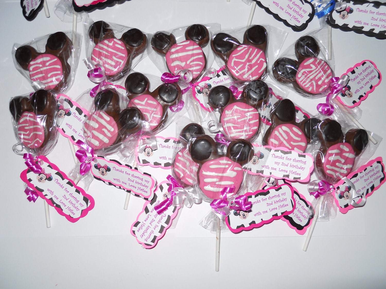 12 Disney Minnie Mickey Mouse Pink Zebra Print Chocolate Oreo Cookie Pops Birthday gift Party Favor Kids