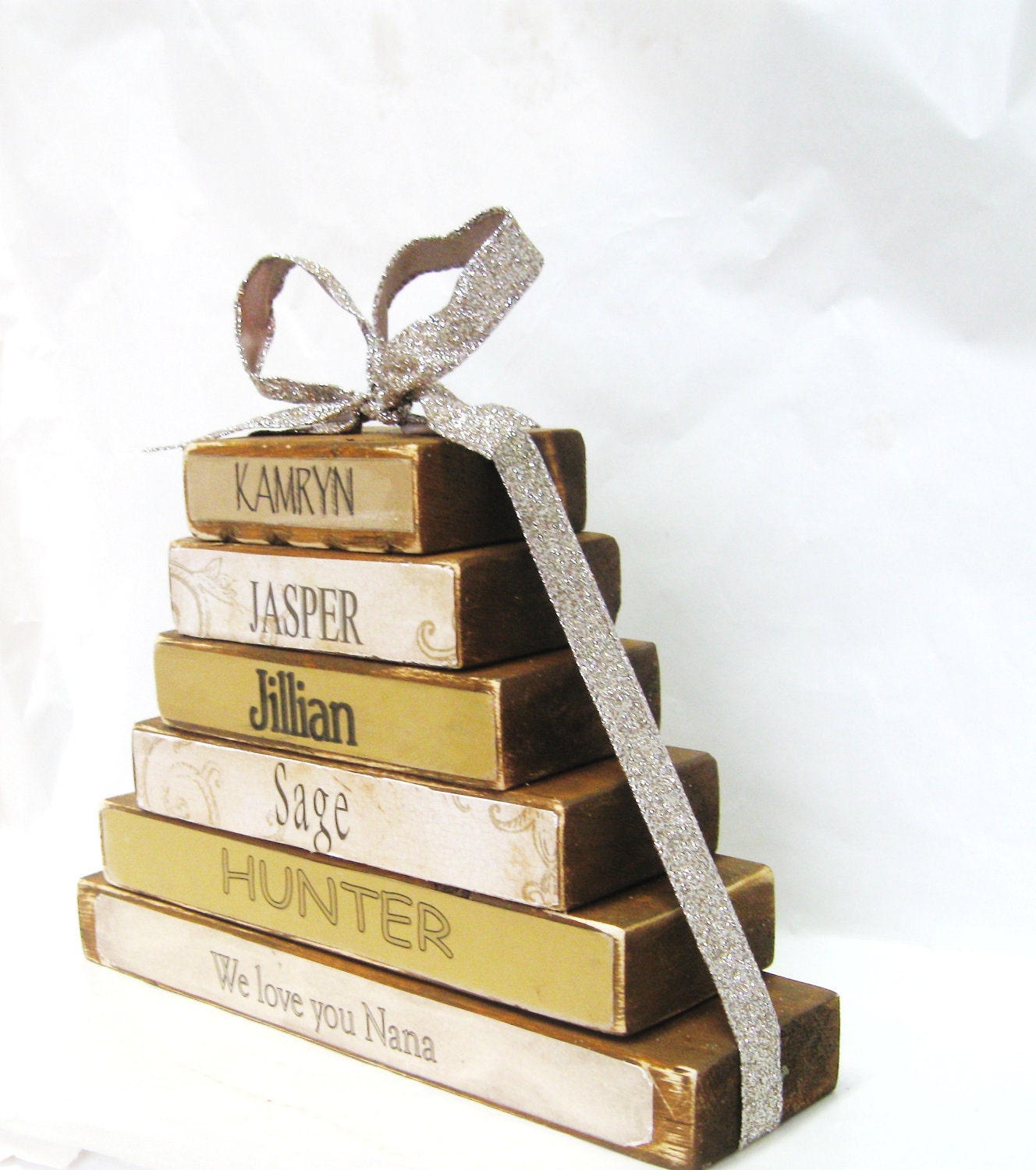 Rustic family name block set. FOUR blocks, custom made for your family. Perfect Grandparent, parent and family gift