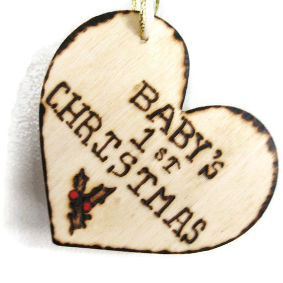 RUSTIC Baby First Christmas ornament. Custom Wood Burned Christmas keepsake.