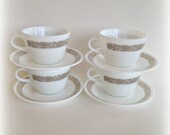 Corelle Pyrex Woodland Brown Cups and Saucers