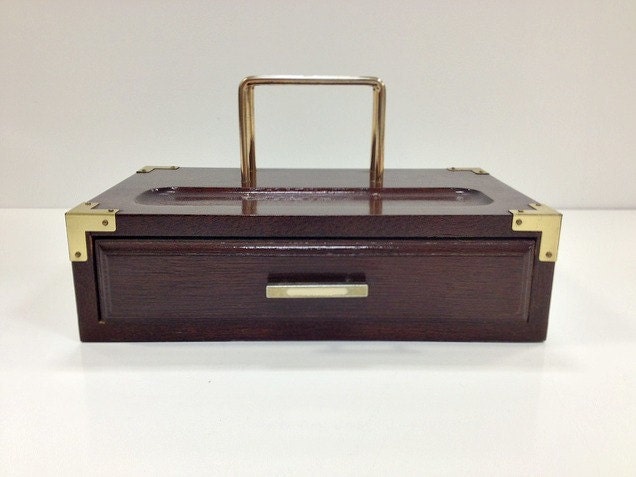 Mid Century Valet Tray with Jewelry Drawer