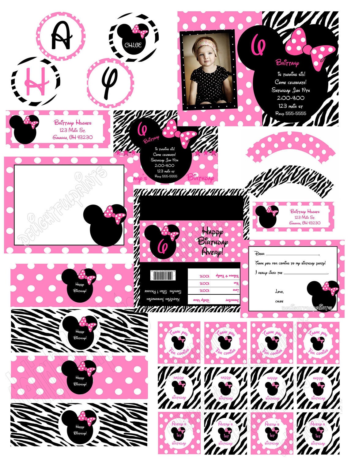 Minnie Mouse inspired party with customization .... printable party supplies no invite by 2fungraphics