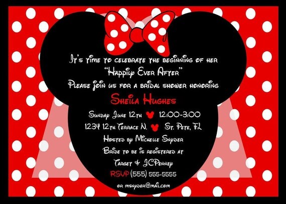 Minnie Mouse Bride bridal shower invitation red - DIY you print customized card by 2fungraphics Il_570xn