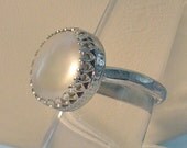 White freshwater coin pearl ring hammered band sterling silver
