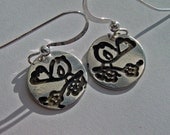 Custom personalized Bird on a branch earrings sterling silver disk etched