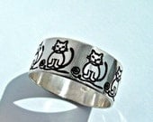 Personalized Cats ring Sterling silver etched custom