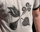 Brown Four Elements Screen Print on Tan & Brown Ringer Crewneck T-shirt - Men's Size M