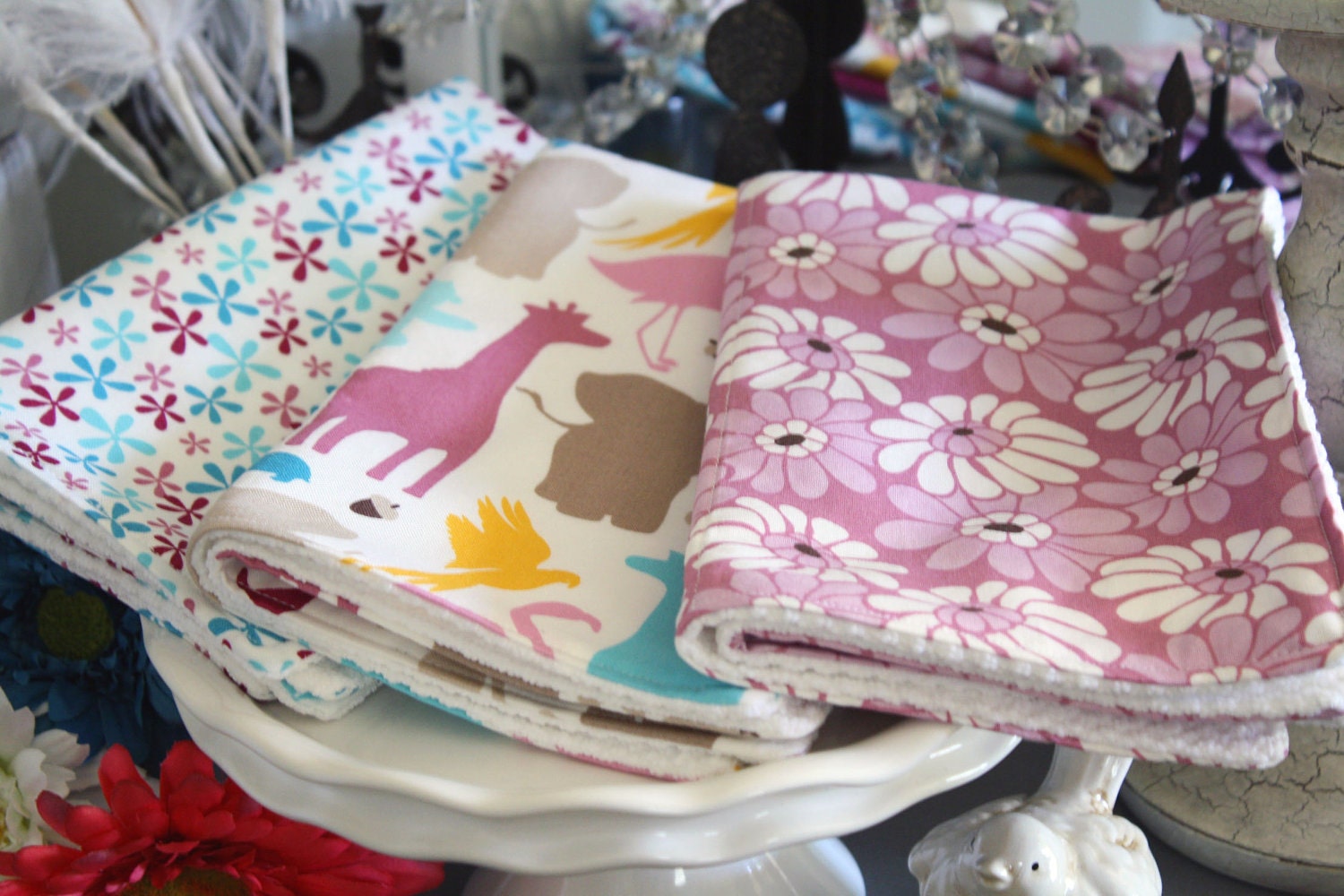 Designer Fabric Baby burp cloths - Zoo animals