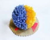Pom Pom brooch - purple and yellow