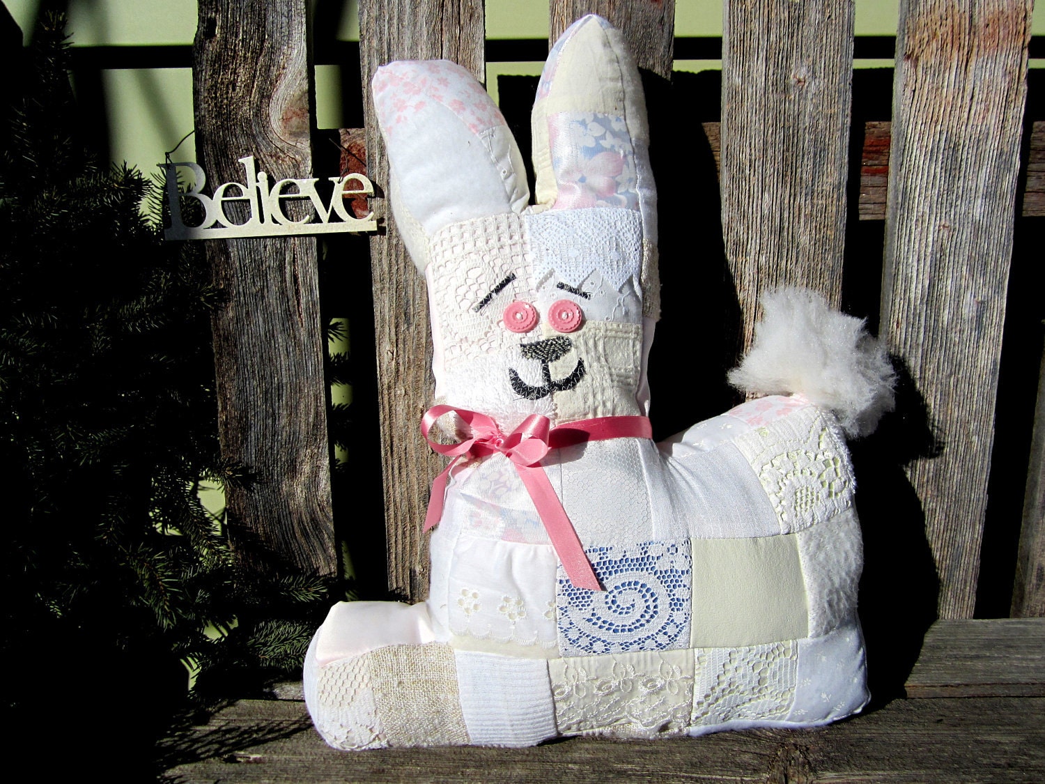 Patchwork Stuffed Animal - Bunny with vintage lace