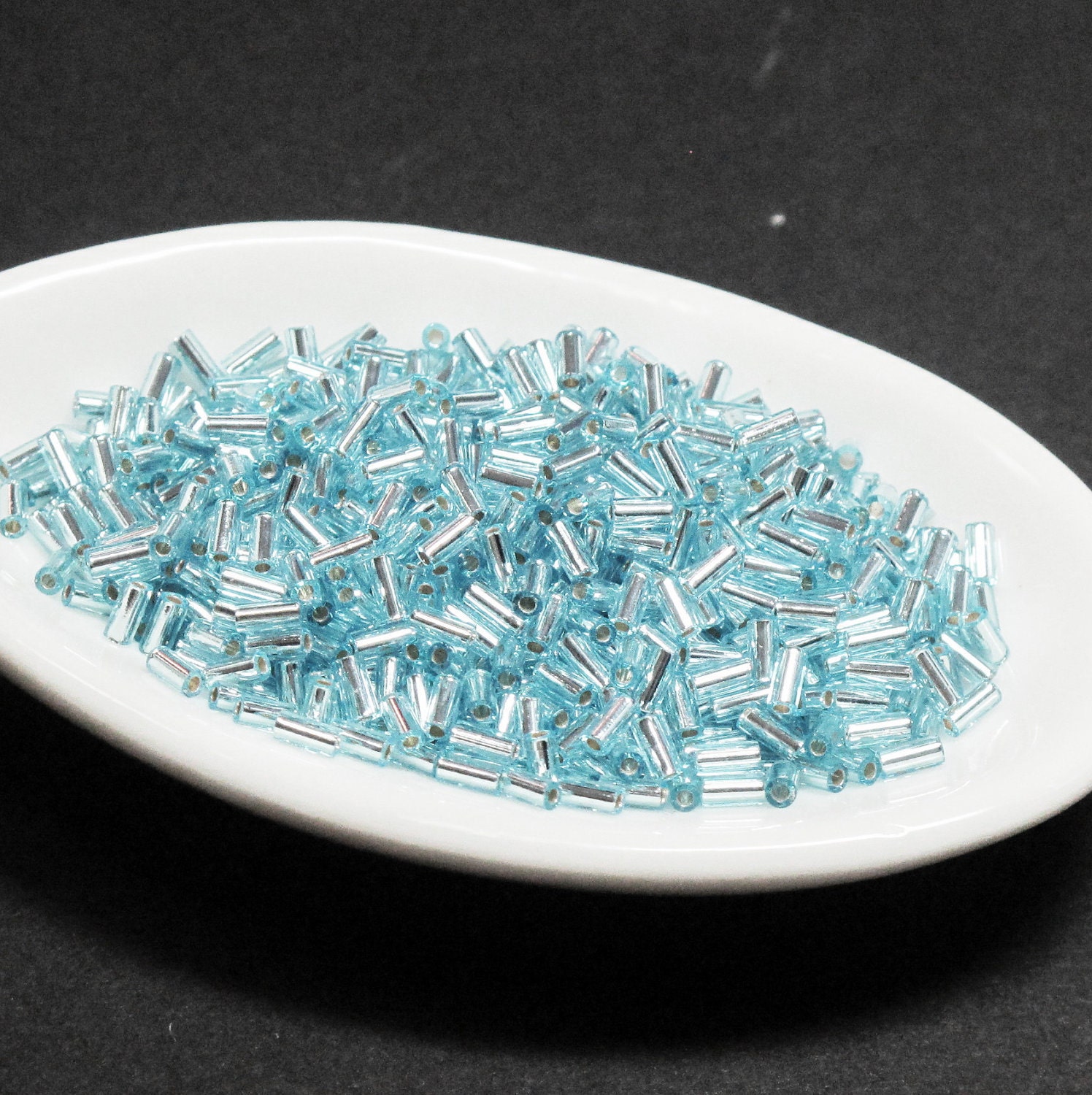 3mm Silver Lined AQUA Bugle Beads 9 grams