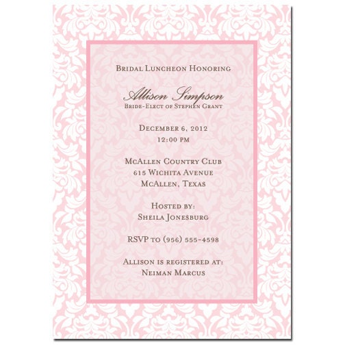 Sweet Pink Damask Bridal Shower/Luncheon Invitation