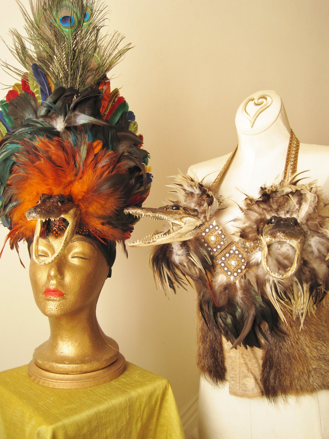 Alligator Head Bustier with Nutria Fur Panels