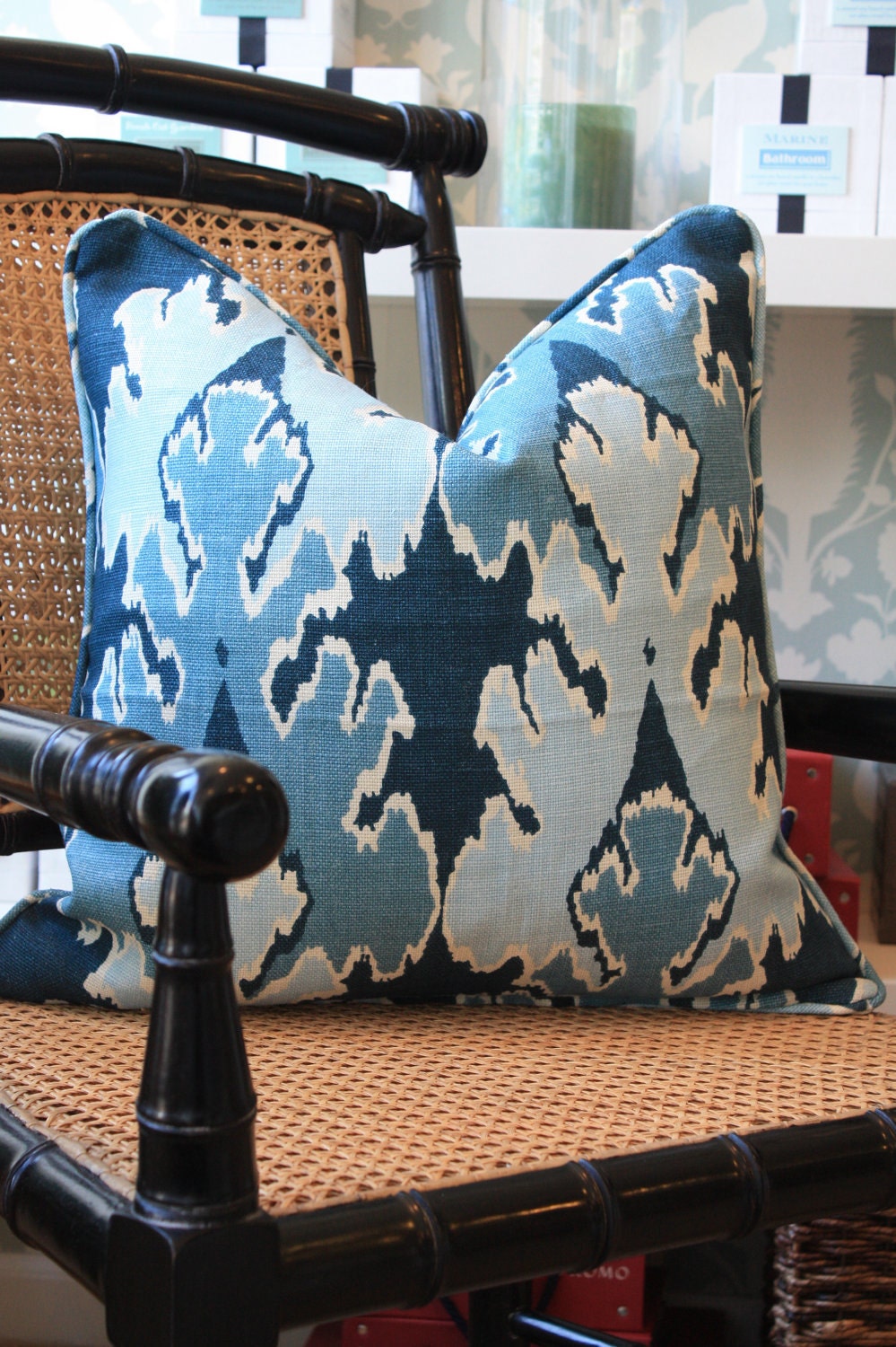 Reserved for MELINDA - Lee Jofa Kelly Wearstler Bengal Bazaar Ikat Pillow Cover & Quadrille Navy Zig Zag Pillow Cover