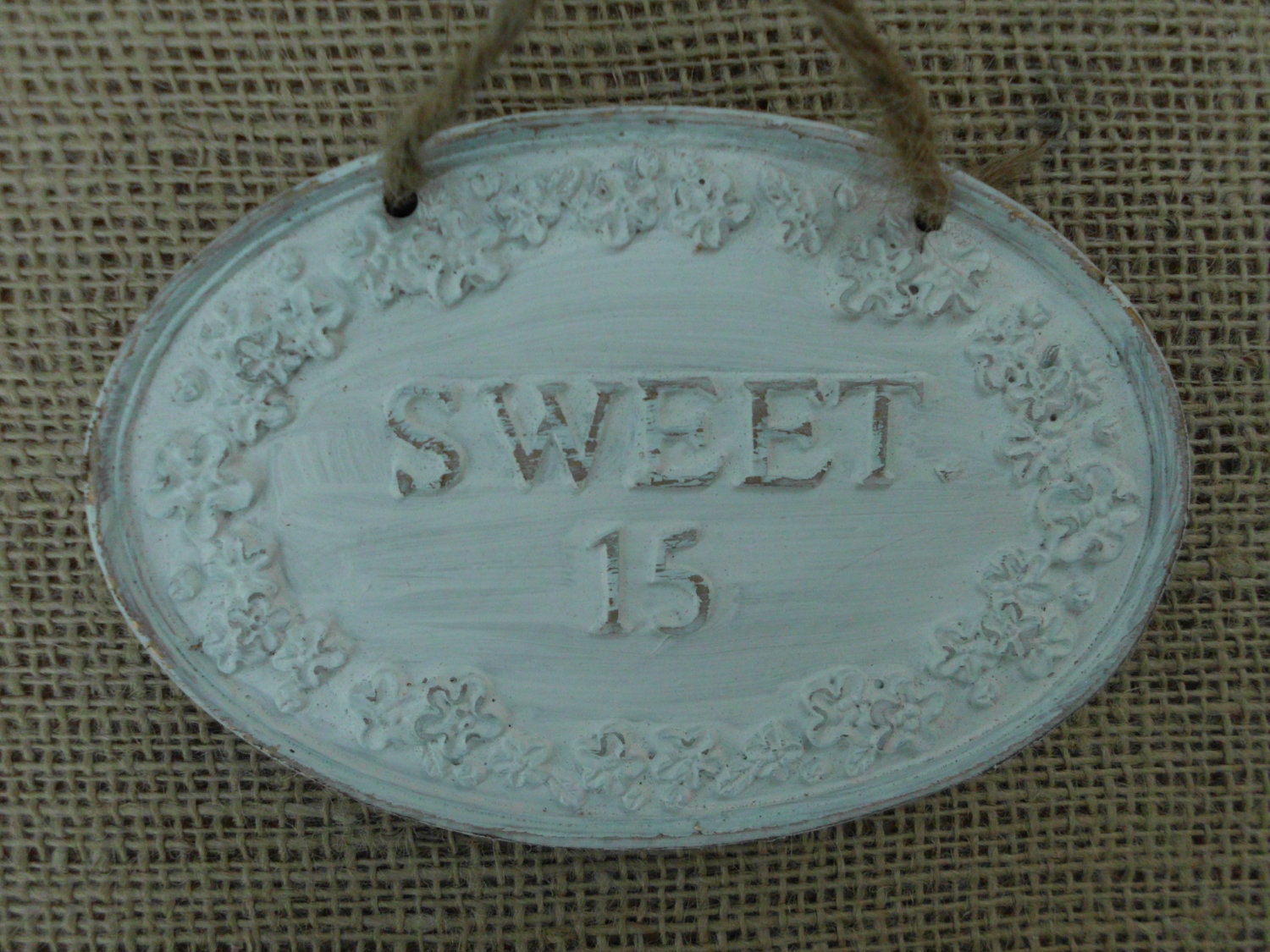 Sweet 15 Birthday Gift White Shabby Chic Wall Hanging Plaque Cottage French Country Teen Present November December Christmas Fifteen