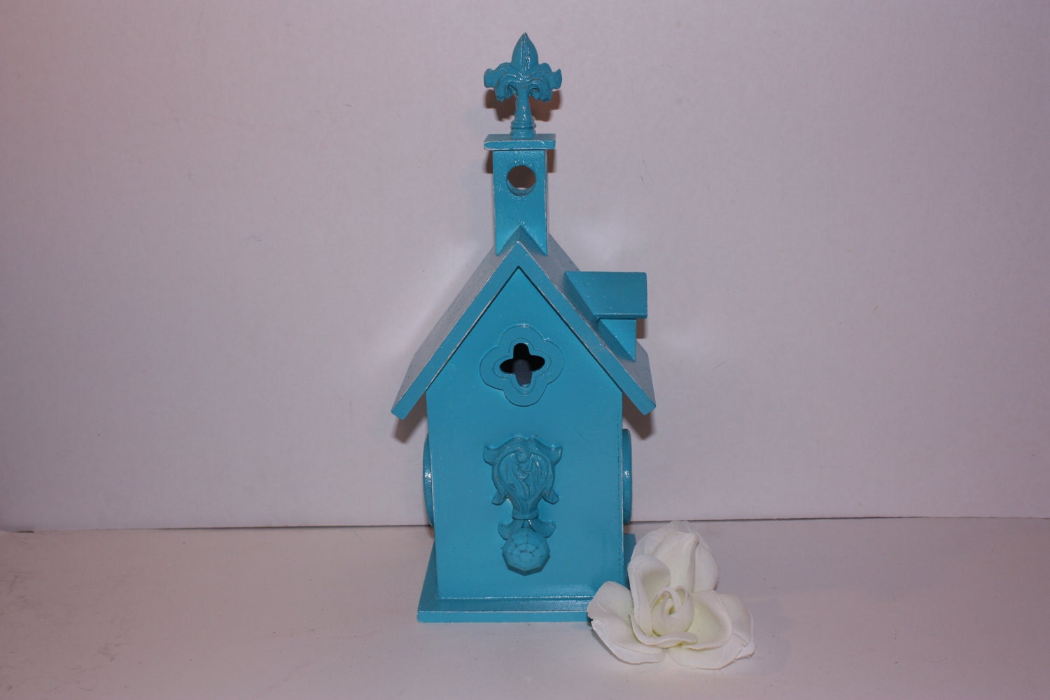 Bird House Aqua Turquoise Teal Blue Shabby Chic Wood Birdhouse Cottage French Country Farmhouse Home Decor Birthday Mothers Day Gift