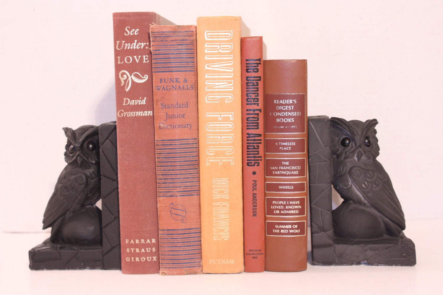 Orange Vintage Book Collection Set of Five Autumn Fall Wedding Burnt Ocre Brown Pumpkin Gold Beach Cottage Warm Home Decor
