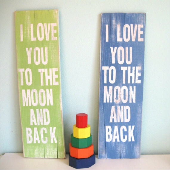 sign lime green wooden child room nursery quote... I Love you to the Moon and Back... by Wreckd on Etsy ... ready to ship