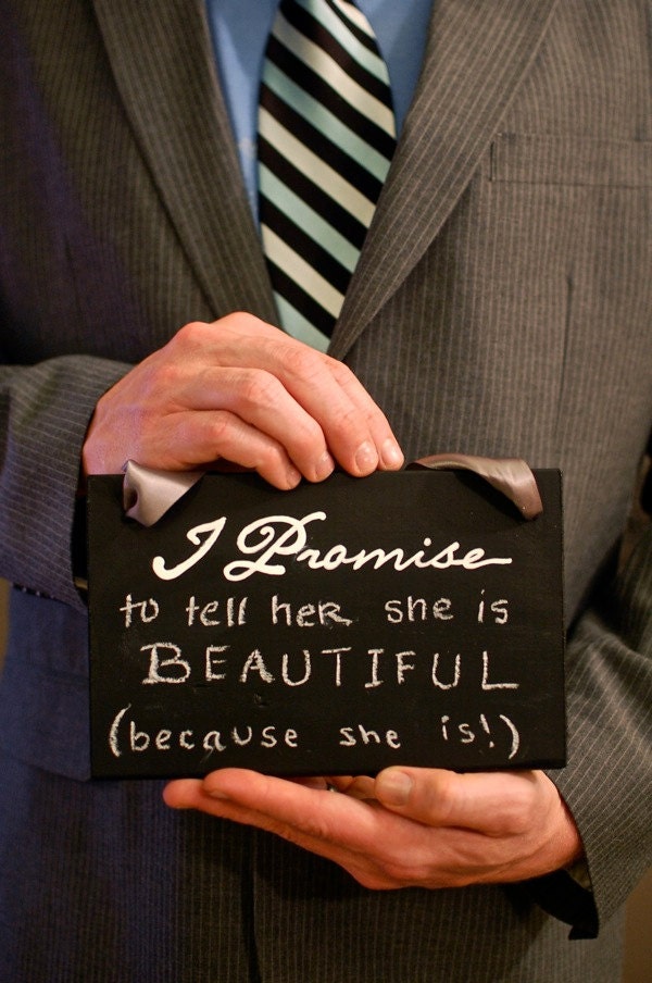 Two Chalkboard "I Promise" Signs with Hanging Ribbon for Chair or Photobooth