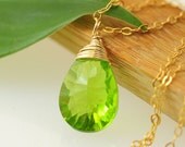 Peridot Quartz Necklace. Green Gemstone necklace. Gemstone Necklace, Gold necklace  - Fifi LaBonge -