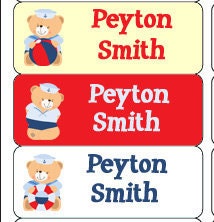 90 Personalized Waterproof Name Label Stickers Boy Sailor Bears Boats Boy Perfect for Daycare, School, Bottles, Cups, Bowls