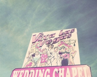 Viva Las Vegas Wedding Chapel Pink Photo Art Print - 8 x 8