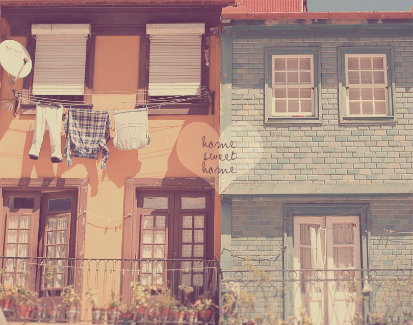 Home Sweet Home Photo Art Print Portugal Clothesline Windows Balcony Plants Green Orange - 8 x 10