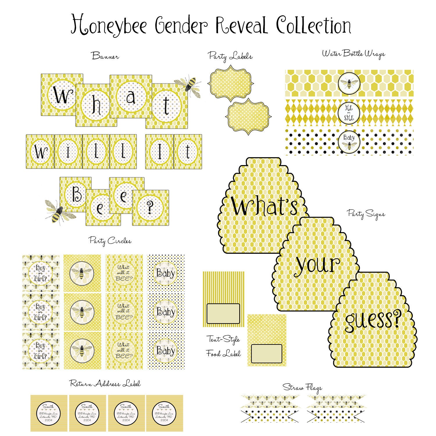 Honeybee Gender Reveal PRINTABLE COLLECTION: As seen on Hostess with the Mostess Il_570xn