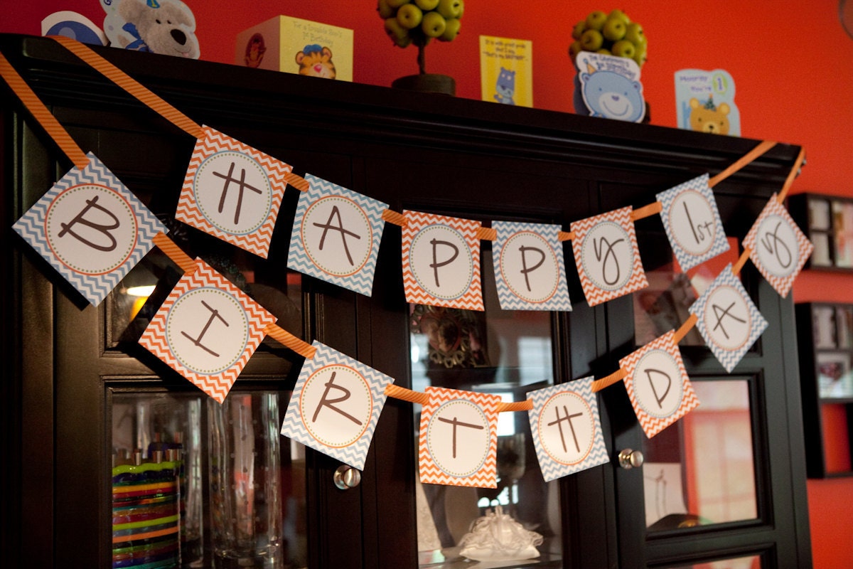 CHEVRON SURFER Collection: Printable BIRTHDAY Banner Il_570xn