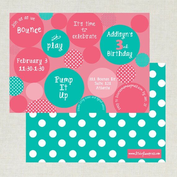 BOUNCE HOUSE, Pink and Teal, Girls Birthday, PRINTABLE by Libby Lane Press Il_570xn