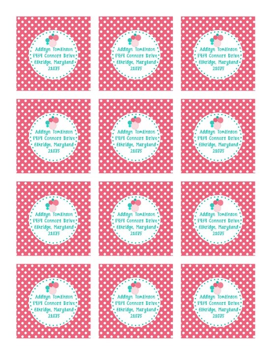 Pink & Teal BOUNCE HOUSE Printable Custom Address Labels Il_570xn