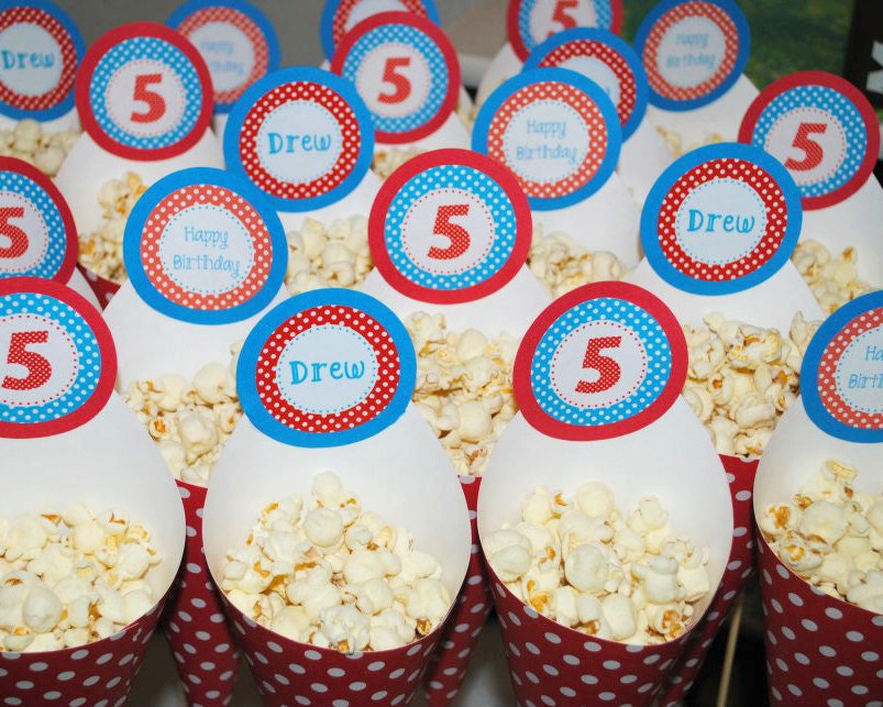 Red & Aqua BOUNCE HOUSE Printable Party Circles Il_570xn